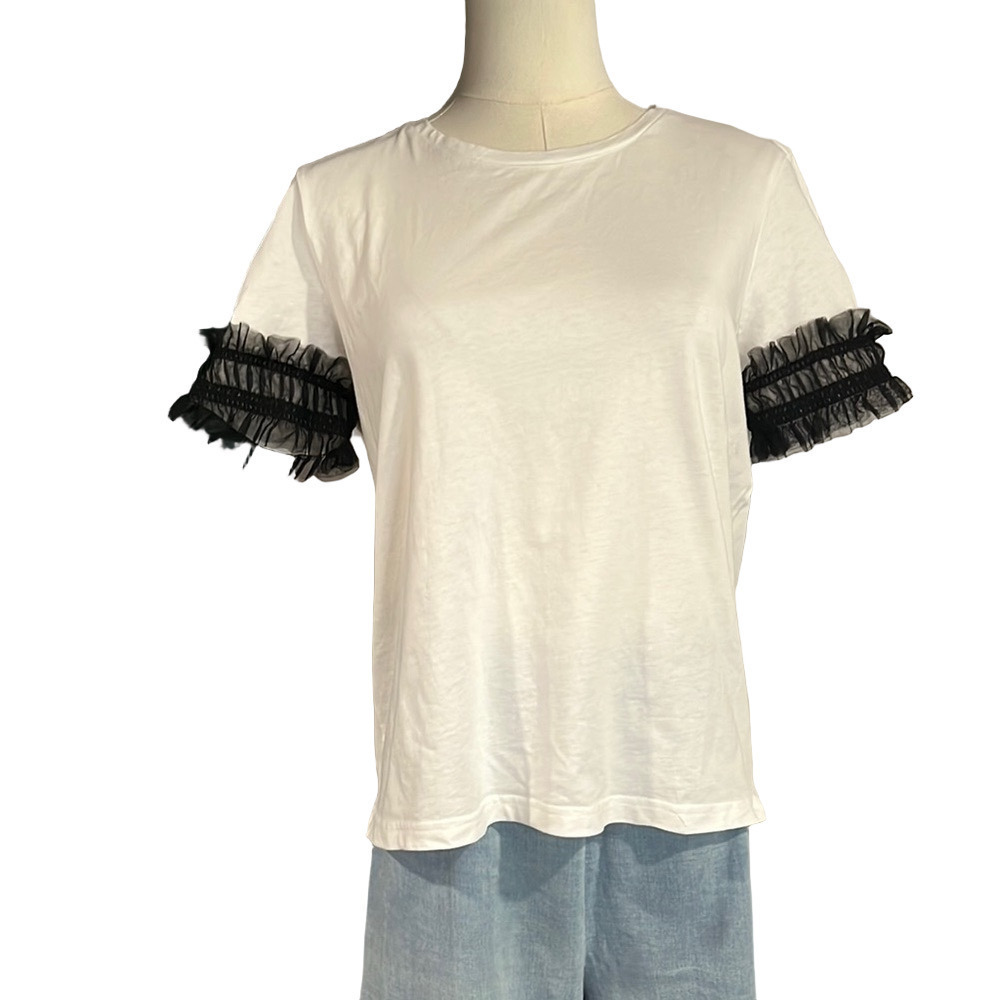 Zara White and Black Tulle Short Sleeve Tee